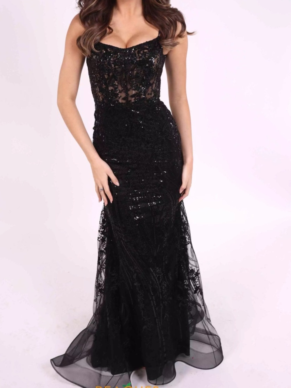 Sherri Hill Style 54275 Black Fitted Lace And Sequin Corset Mermaid Gown